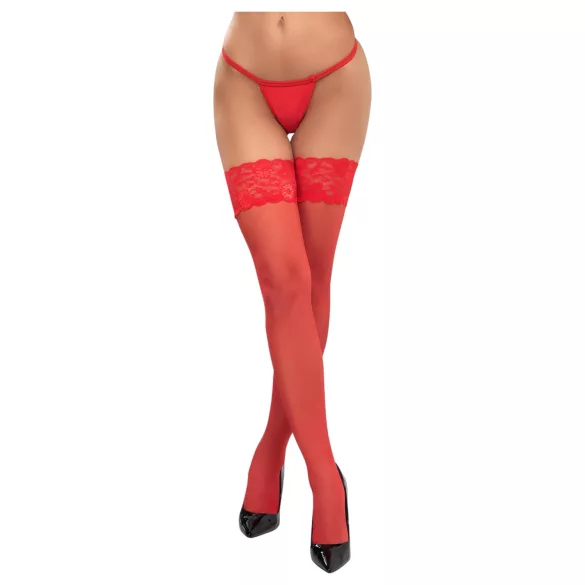 Cottelli - Lace Floral Thigh-Highs (Red) - 5/XL