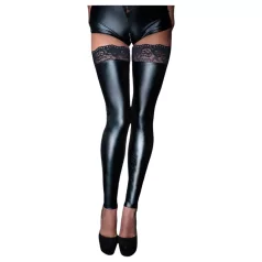Noir - Lacy Shiny Thigh-High Stockings (Black) - XL