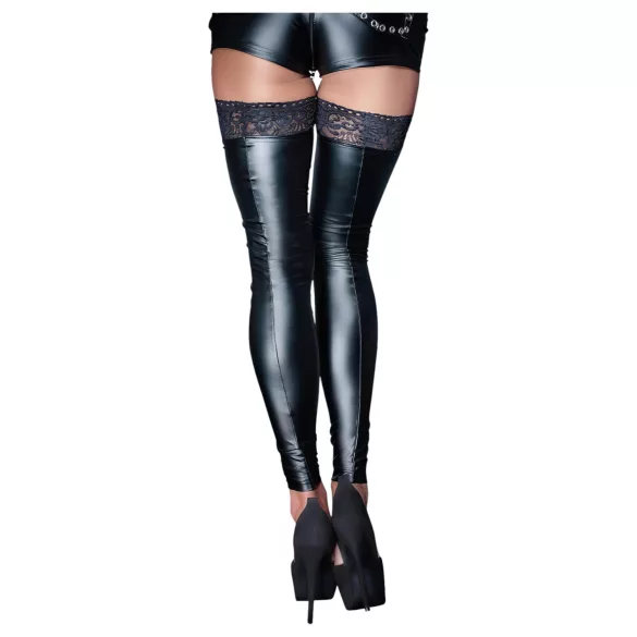 Noir - Lacy Shiny Thigh-High Stockings (Black) - XL