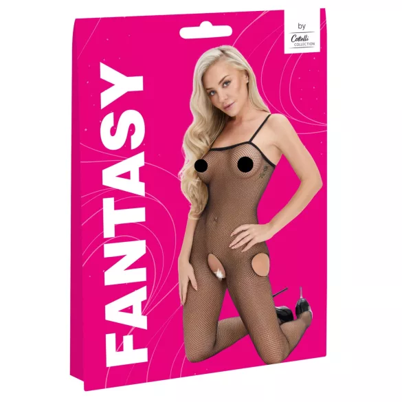 Cottelli Fantasy - open crotch fishnet bodystocking with hip cut-outs (black) - S-L