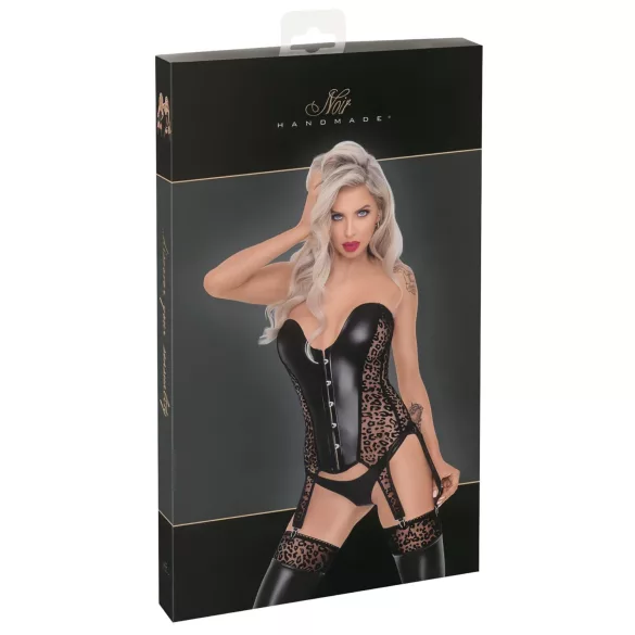 Noir - Black Leopard Print Garter Top - M