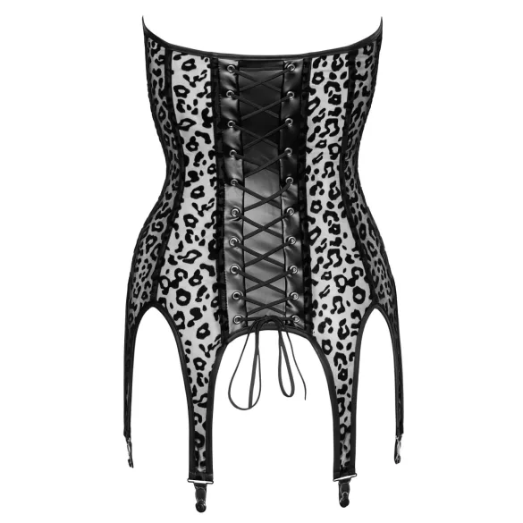 Noir - Black Leopard Print Garter Top - L