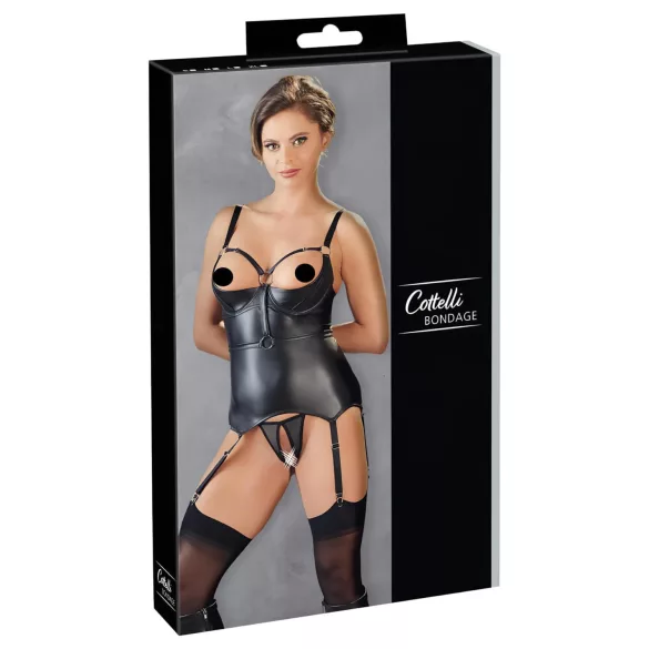 Cottelli Bondage - shiny push‑up top with cuffs (black)