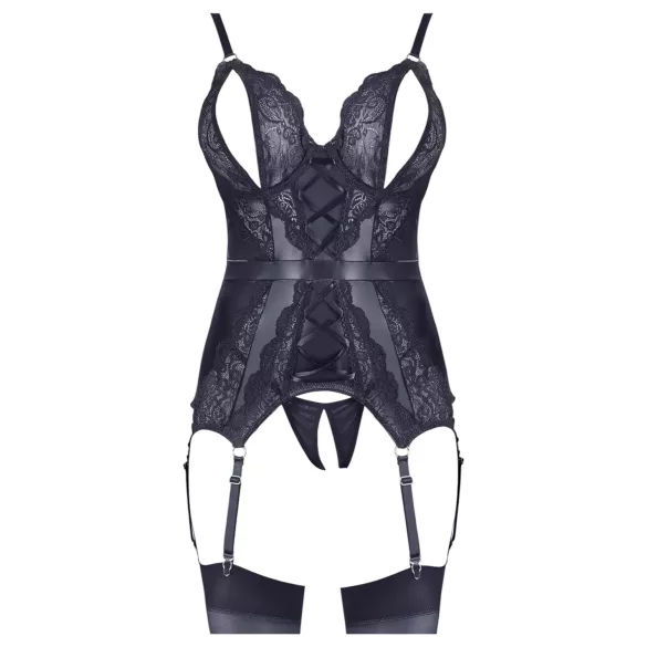 Cottelli - Lace Open Top & Thong Set (Black)