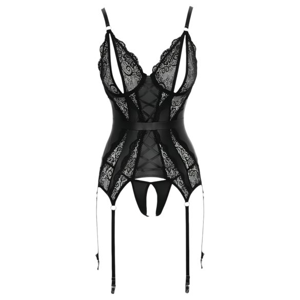 Cottelli - Lace Open Top & Thong Set (Black) - M