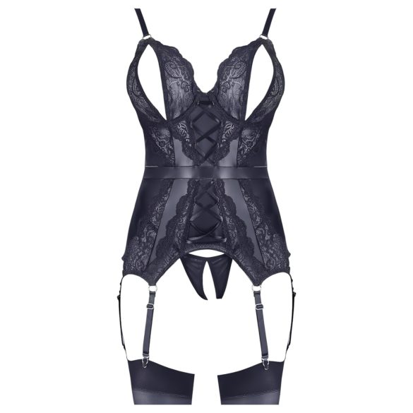 Cottelli - Lace Open Top & Thong Set (Black) - L