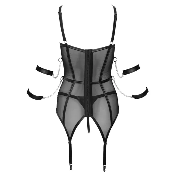 Cottelli Bondage - Strappy Top, Wrist Cuffs & Thong (Black)