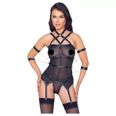  Cottelli Bondage - Strappy Top, Wrist Cuffs & Thong (Black) - M
