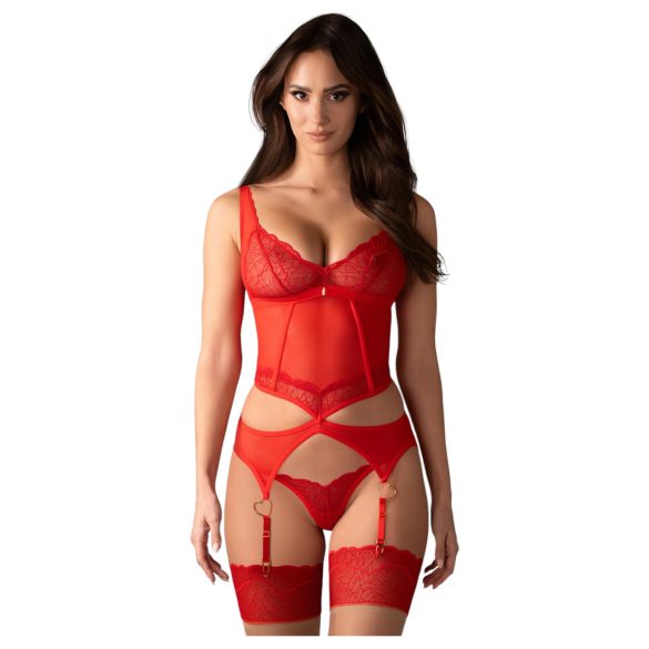Obsessive Cupide Desire - Sheer Lace Top Set (Red) - L/XL