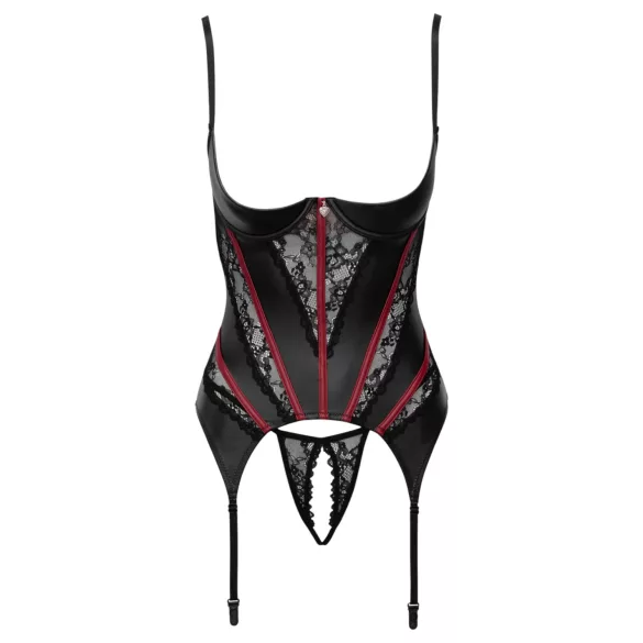 Cottelli - suspender corset and open thong set (black) - M