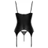Cottelli - suspender corset and open thong set (black) - M