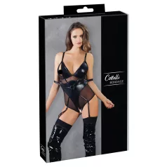 Cottelli Bondage - Shiny Black Bodysuit with Cuffs