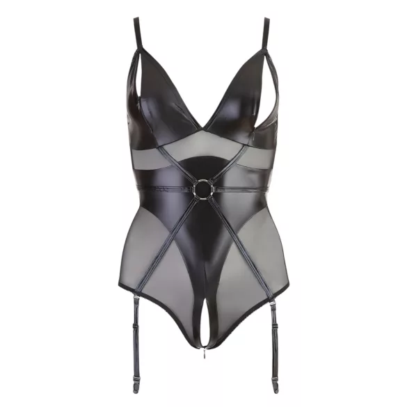 Cottelli Bondage - Shiny Black Bodysuit with Cuffs