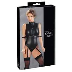   Cottelli Bondage - Shiny Sleeveless Bodysuit with Cuffs (Black)