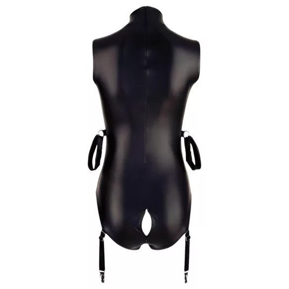 Cottelli Bondage - Shiny Sleeveless Bodysuit with Cuffs (Black) - M