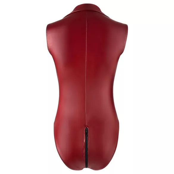 Cottelli Party - zip-up, sleeveless shiny bodysuit (red)