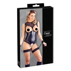 Cottelli Bondage - Shiny Open-Front Bodysuit & Cuffs (Black)
