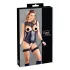 Cottelli Bondage - Shiny Open-Front Bodysuit & Cuffs (Black) - XL
