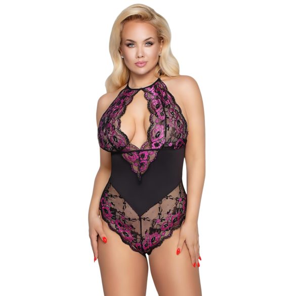 Cottelli Plus Size - Floral Bodysuit (Black-Purple) - 3XL