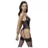 Cottelli - Lace Open-Back Black Bodysuit with Garter - XL