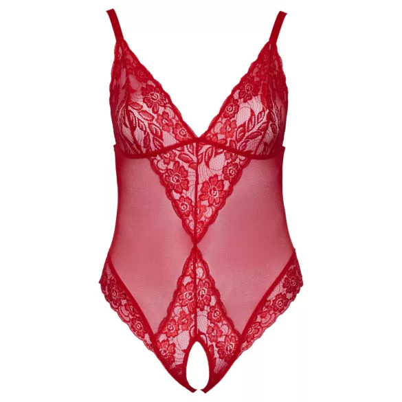 Cottelli Curves - Sheer Lace Bodysuit (Red) - 2XL