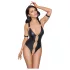 Cottelli Bondage - Shiny Black Open-Front Ringed Bodysuit - L
