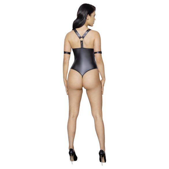Cottelli Bondage - Shiny Black Open-Front Ringed Bodysuit - L