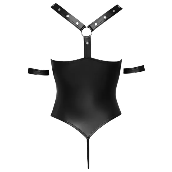 Cottelli Bondage - Shiny Black Open-Front Ringed Bodysuit - L