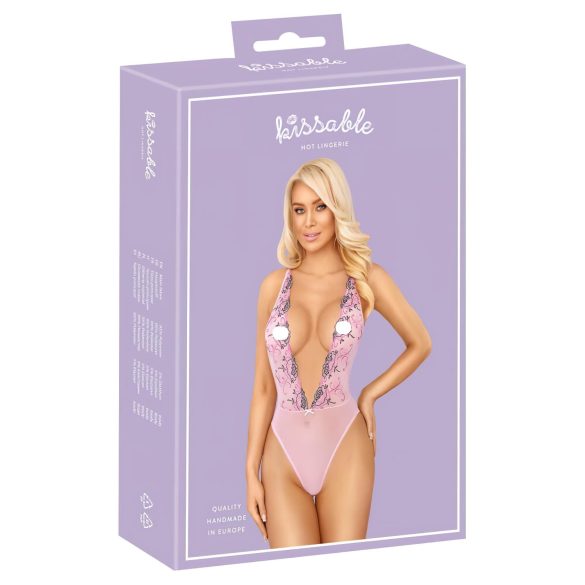Kissable - Pink Bodysuit with Rose Embroidery - L/XL