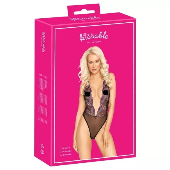 Kissable - pink embroidered bodysuit (black) - L/XL