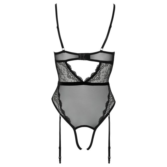 Cottelli - Open Strappy Bodysuit with Garter (Black) - L