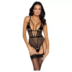 Cottelli - Open Strappy Bodysuit with Garter (Black) - XL