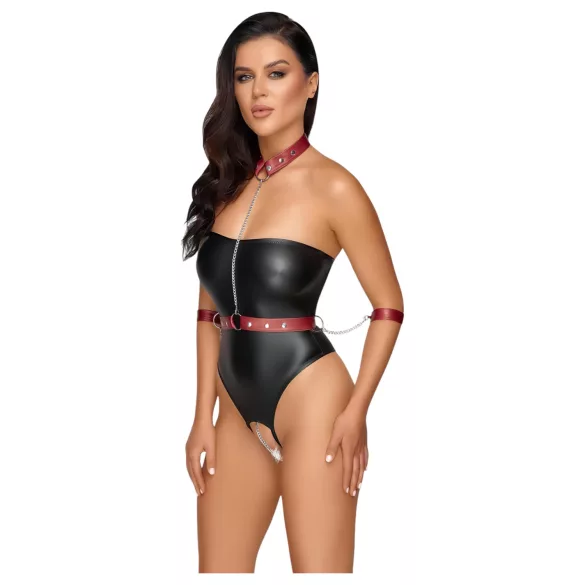 Cottelli Bondage - shiny bodysuit and arm cuffs (black)