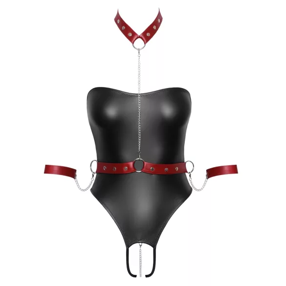 Cottelli Bondage - Shiny Black Bodysuit & Cuffs - L