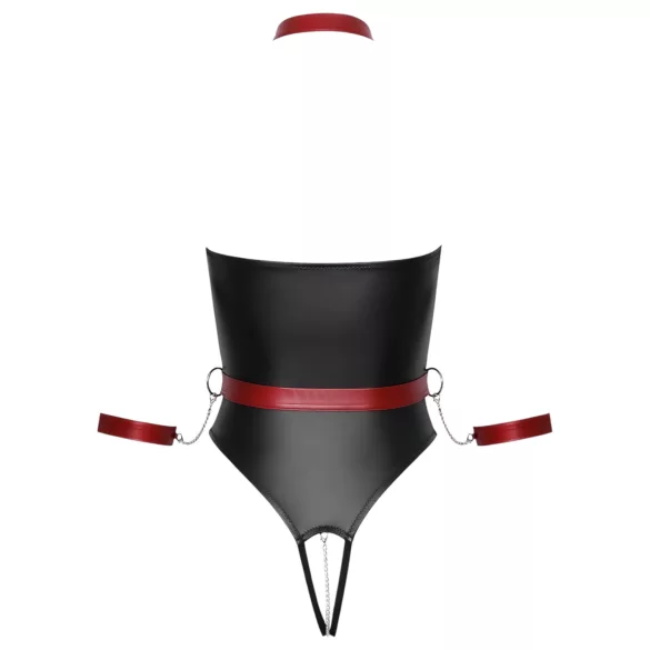 Cottelli Bondage - shiny bodysuit and arm cuffs (black) - L