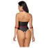 Cottelli Bondage - shiny bodysuit and arm cuffs (black) - L