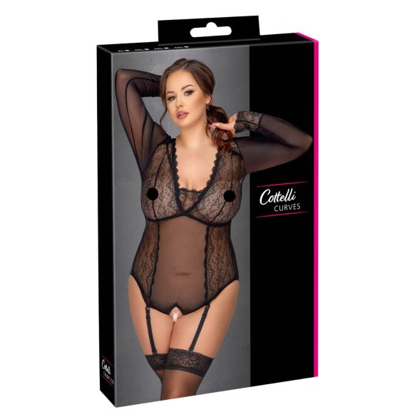 Cottelli Curves - Sheer Bodysuit (Black) - 2XL