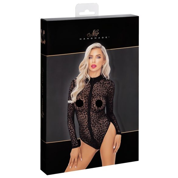 Noir - Leopard Print Long-Sleeve Bodysuit (Black)