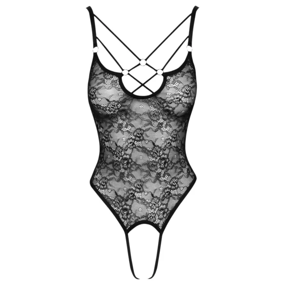Cottelli - Sheer, Open Lace Bodysuit (Black) - M