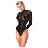 Noir - Glossy Bodysuit with Sheer Insets (Black)