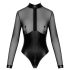 Noir - Glossy Bodysuit with Sheer Insets (Black)