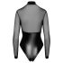 Noir - Glossy Bodysuit with Sheer Insets (Black)