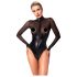 Noir - Glossy Bodysuit with Sheer Insets (Black) - M