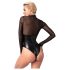 Noir - Glossy Bodysuit with Sheer Insets (Black) - XL