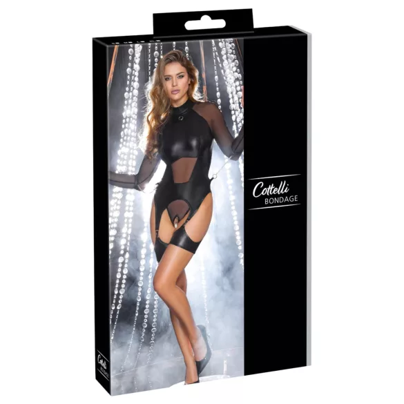 Cottelli Bondage - Sheer Top with Cuffs (Black)