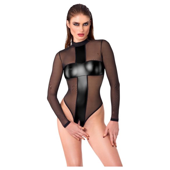 Noir - Sheer Crossed-Back Bodysuit (Black)