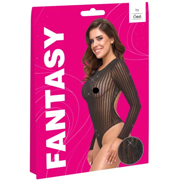 Cottelli - striped, silver-thread bodysuit (black) - S-L