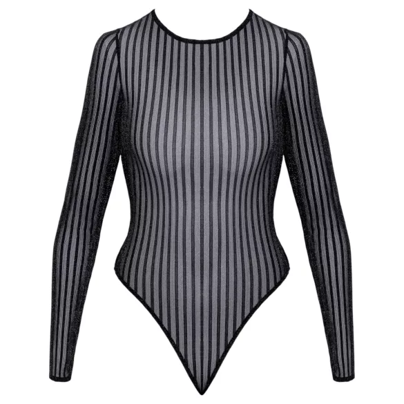 Cottelli - striped, silver-thread bodysuit (black) - S-L