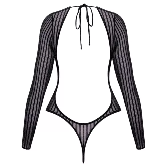 Cottelli - striped, silver-thread bodysuit (black) - S-L