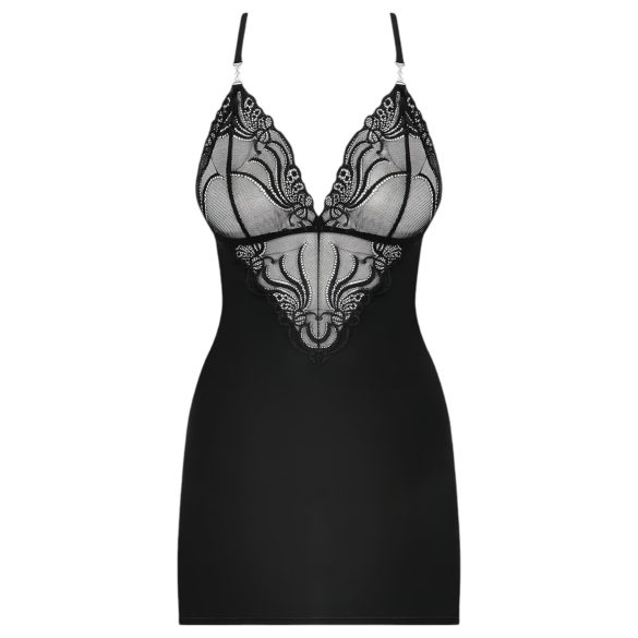 Obsessive 828-CHE-1 - Sparkling Strap Dress & Thong Set (Black) - L/XL